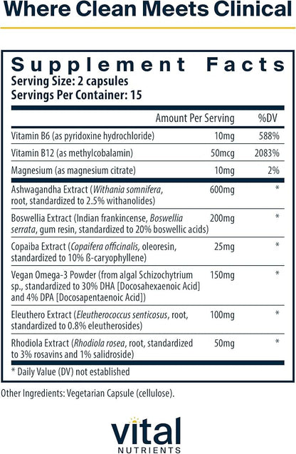 Vital Nutrients Cortisol Balance - Vegan Stress Relief Supplement - Cortisol Manager Supports Energy & Stress Levels - Ashwagandha & Magnesium for Relaxation - Gluten, Dairy, Soy Free - 90 Capsules