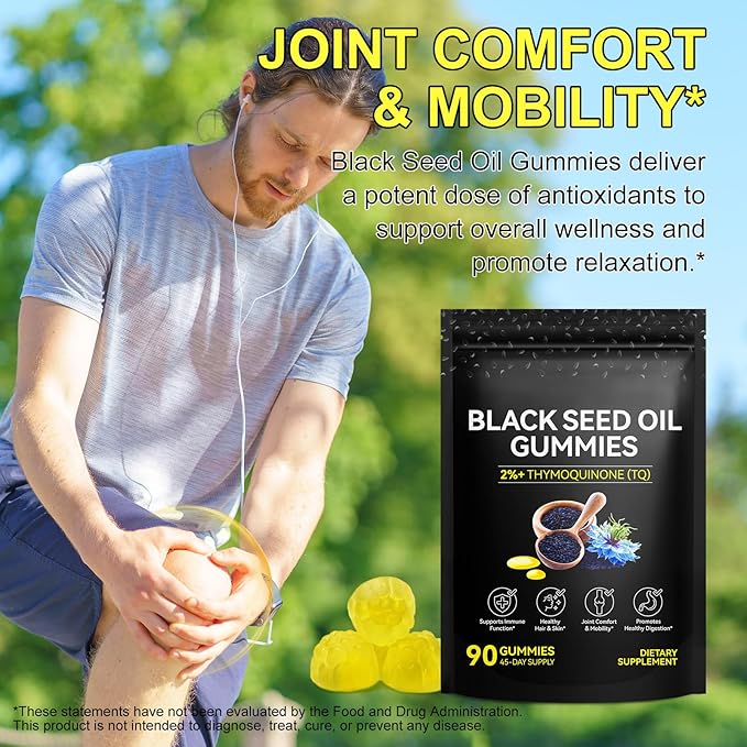 Black Seed Oil Gummies,Contains 500mg of Cold-Pressed Black Seed Oil,Promotes Digestion | Gluten Free | Non-GMO | Pectin Base,Hair Strength & Skin Hydration,90 Gummies