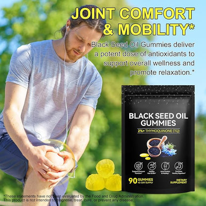 Black Seed Oil Gummies,Contains 500mg of Cold-Pressed Black Seed Oil,Promotes Digestion | Gluten Free | Non-GMO | Pectin Base,Hair Strength & Skin Hydration,90 Gummies