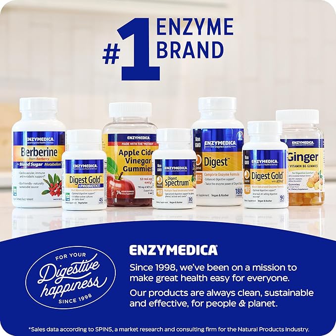 Enzymedica Digest Complete, Full-Range, Everyday Digestive Enzymes, Offers Fast-Acting Gas & Bloating Relief, 180 Capsules