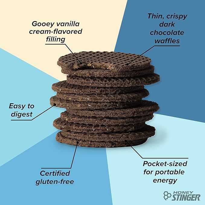 Honey Stinger Organic & Gluten Free Energy Waffle Variety Pack of 18, 12 Salted Caramel and 6 Cookies & Cream Waffles, Nutritious Stroopwafel Snack for Exercise, Endurance and Performance