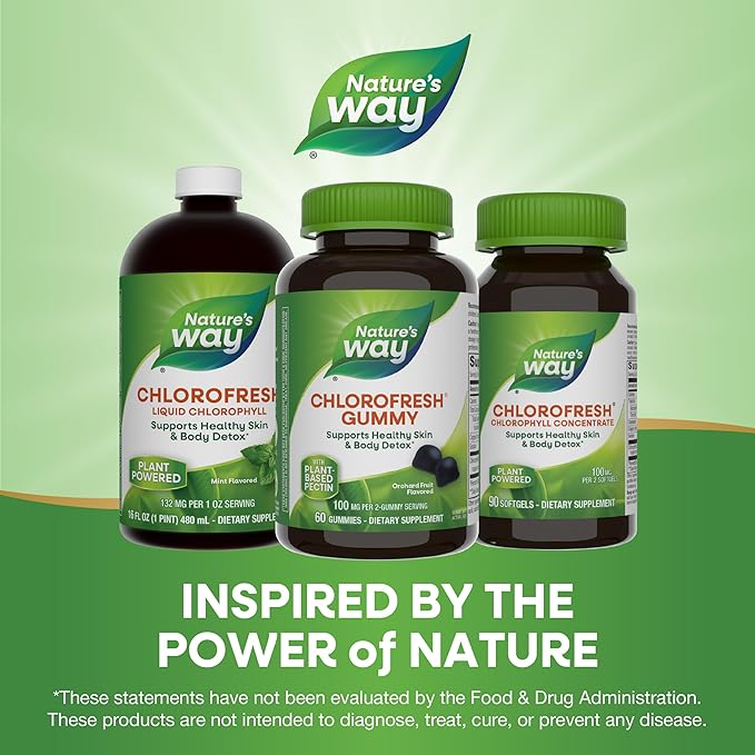 Nature's Way Chlorofresh Chlorophyll Gummies, Supports Healthy Skin and Body Detox*, Internal Deodorant*, Orchard Fruit Flavored, 60 Gummies, (Pack of 2)