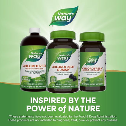 Nature’s Way Chlorofresh Chlorophyll Gummies, Supports Healthy Skin and Body Detox*, Internal Deodorant*, Orchard Fruit Flavored, 60 Gummies
