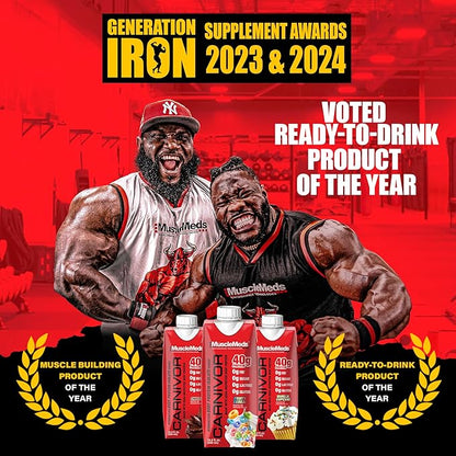 MuscleMeds Carnivor RTD, Ready to Drink Protein, Lactose Free, Sugar Free, 40g Isolate Protein, Muscle Building, Recovery, Chocolate, 16.9 Fl Oz (Pack of 12)