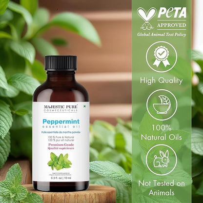 Majestic Pure Peppermint Essential Oil - 100% Pure Peppermint Oil for Aromatherapy, Massage & Topical Uses, Perfect for Diffuser & Essential Oil Diffuser - 0.3 fl. oz