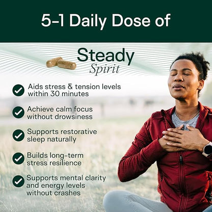 Adapt Naturals Steady Spirit Stress, Anxiety & Mood Support Supplement for Women and Men with Ashwagandha, L-Theanine, Holy Basil, Saffron, and Lemon Balm - Stress Relief Supplement - 30 Day Supply