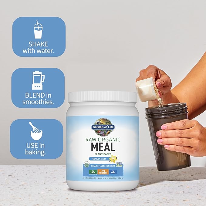 Garden of Life Meal Replacement Shakes, Raw Organic, Vanilla Protein Powder with Plant Based Pea Protein, Sprouts, Greens, Probiotics, Dairy Free 14 Servings