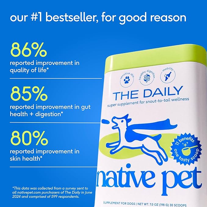 Native Pet The Daily Dog Vitamins & Supplements - 11-in-1 Multivitamin Powder for Dogs - Supports Whole Body Health, Digestion, Mobility & Immunity with Collagen, Glucosamine & Probiotics – 30 Scoops