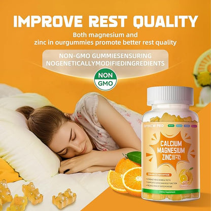 Calcium Magnesium Zinc Gummies with Vitamin D3 & K2 - High Potency Enhanced Absorption -120 Orange Gummies