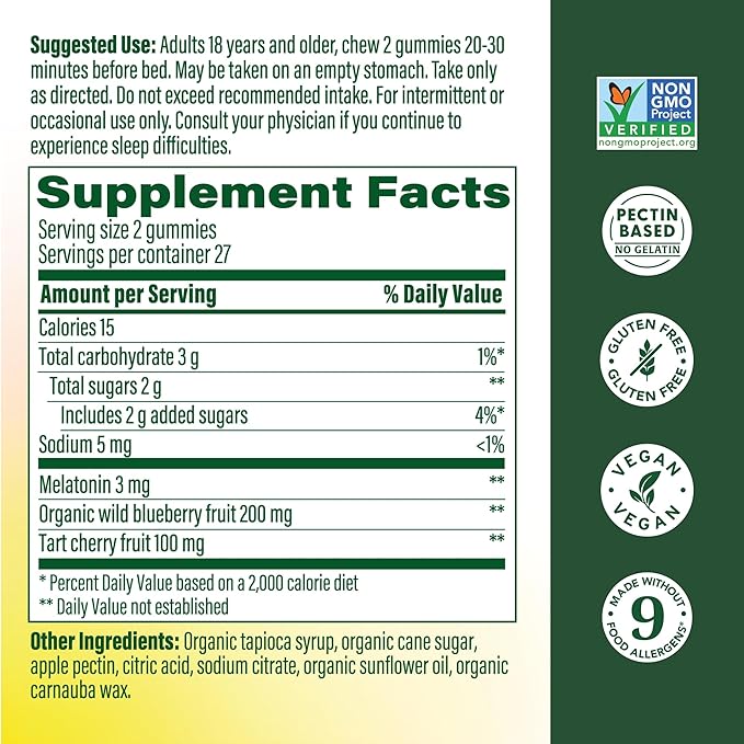 MegaFood Melatonin Gummies - Melatonin 3mg per Serving to Help Relax & Fall Asleep – Sleep Gummies for Adults - Berry Flavor, Non-GMO, Certified Vegan - 54 Count (27 Servings)