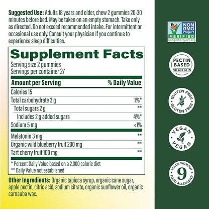 MegaFood Melatonin Gummies - Melatonin 3mg per Serving to Help Relax & Fall Asleep – Sleep Gummies for Adults - Berry Flavor, Non-GMO, Certified Vegan - 54 Count (27 Servings)