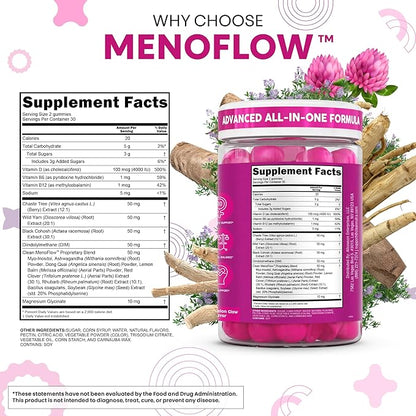 Clean Nutra Menopause Supplements for Women Chastberry Wild Yam Gummies Inositol Black Cohosh Magnesium Red Clover DIM Supplement B6 Magnesium Glycinate Glycine Vitex Hormone Balance Gummy Vitamins
