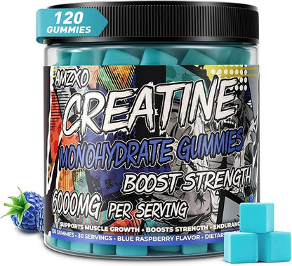 Creatine Monohydrate Gummies 6g for Men Women,Complex Creatine Monohydrate Chewable for Muscle Strength,Muscle Building,Energy Boost,Pre-Workout Energy Supplement,Vegan Blue Raspberry - 120 Count