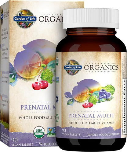 Garden of Life Organics Prenatal Multivitamin with Folate, B6, B12, D3 & Iron – Prenatal Vitamins for Women with Energy Metabolism Support for Healthy Fetal Development, Non-GMO, Vegan, 30 Servings