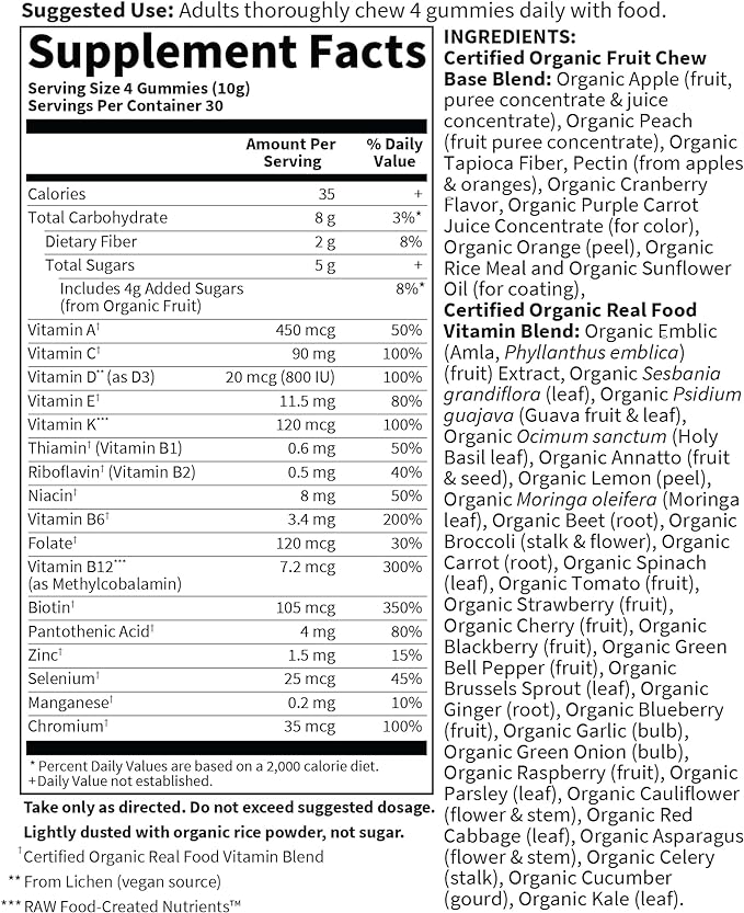 Garden of Life Organics Men's Gummy Vitamins - Berry - Certified Organic,Non-GMO,Vegan,Kosher Complete Multi - Methyl B12,C & D3 - Gluten,Soy & Dairy Free,120 Real Fruit Chew Gummies,(Pack of 2)