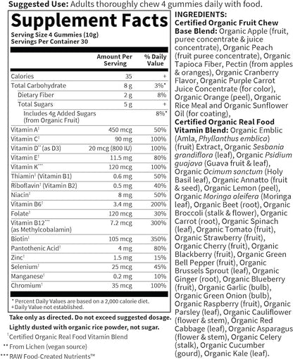 Garden of Life Organics Men's Gummy Vitamins - Berry - Certified Organic, Non-GMO, Vegan, Kosher Complete Multi - Methyl B12, C & D3 - Gluten, Soy & Dairy Free, 120 Real Fruit Chew Gummies