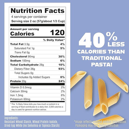 Care Free Kitchen Plain Penne 8oz (3 Pack) Keto Pasta Noodles, 20g High Protein, Low Carb 2g Net Carbs, 26g High Fiber
