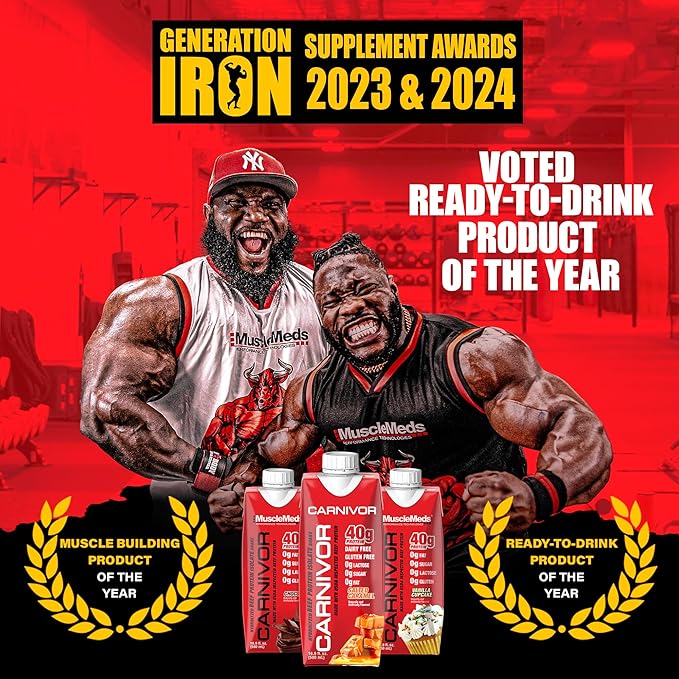 MuscleMeds Carnivor RTD, Ready to Drink Protein, Lactose Free, Sugar Free, 40g Isolate Protein, Muscle Building, Recovery, Halal Certified, Salted Caramel, 16.9 Fl Oz (Pack of 12)