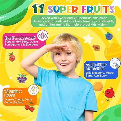 Kids Super Greens Gummies, Superfood Multivitamin for Kids, 20+ Veggie, Fruit, Vitamin, Mineral, Probiotic, Kids Vitamin Gummies for Growth, Immunity, Digestion, Picky Eater Approved, Sugar Free 2Pack