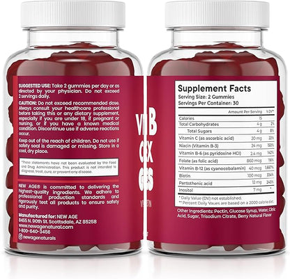 NEW AGE Vitamin B Complex Gummies with Vitamin B3, B6 & B12 – with Biotin, Folic Acid & Vitamin C – Gluten-Free, Vegan, Made in The USA! (180 Count (Pack of 3))