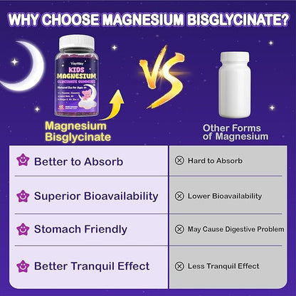 Magnesium Glycinate Gummies for Kids 4+: Sugar Free Magnesium Bisglycinate Gummy with Chamomile, L-Theanine, Lemon Balm, B6, Omega 3, Zinc - Gluten Free, Non-GMO, Vegan, Mixed Berry Flavor