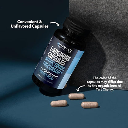 L-Arginine Capsules with L-Citrulline - Nitric Oxide Supplement - L Arginine and L Citrulline Blend - 60 Count - Vegan, Non-GMO Capsules for Performance, Endurance and Muscle Support - 1 Month Supply