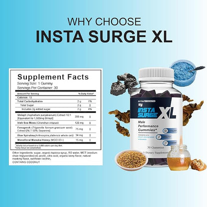 BLUE VIBE Insta Surge XL Performance Gummies, InstaSurgeXL Advanced Overall Health and Daily Natural Performance Formula Supplement, InstaSurge XL Maximum Support (1 Pack - 30 Gummies)