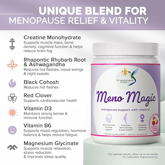 Meno Magic Menopause Support Drink – Raspberry Lemonade with Creatine, Herbs & Vitamins | 30 Servings