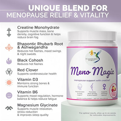 Meno Magic Menopause Support Drink – Raspberry Lemonade with Creatine, Herbs & Vitamins | 30 Servings