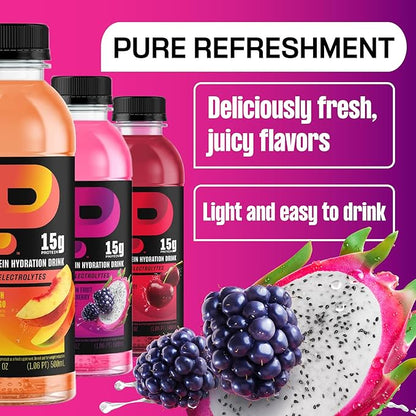 Protein2o Hydration Drink - 2-in-1 Liquid Clear Whey Protein Isolate and Electrolyte Drink - 15g Protein, Vitamins B5, B6 - Post-Workout Recovery - 16.9 Fl Oz - Flavor Fusion Variety,(Pack of 24)
