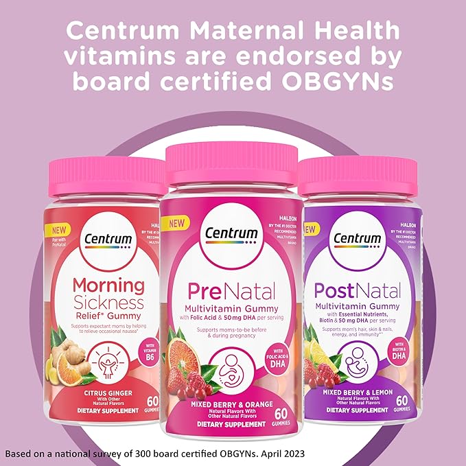 Centrum Morning Sickness Relief Gummies, Citrus Ginger Flavor - 60 Count, Up to 60 Day Supply