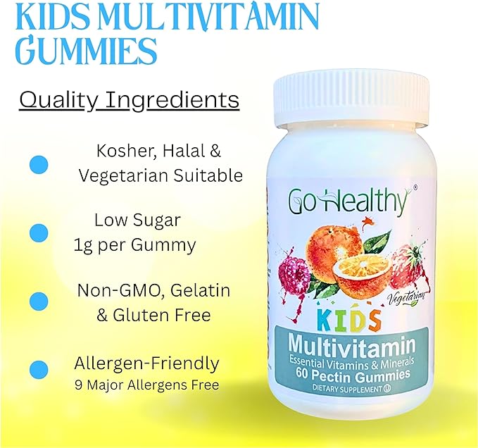 Go Healthy Kids Multivitamin Gummies, Immune Support, Kids Vitamin Gummies, Kosher Kid Vitamin, Halal, Non-GMO, Gluten-Free Tasty Gummy - 30 Servings