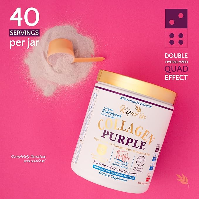 Purple & Multi Collagen Peptides Protein Powder | Clinically Proven | Liposomal Technology & Anthocyanins, Advanced with 18 Amino Acids, High Absorption Formula, 40 Servings 20.3oz