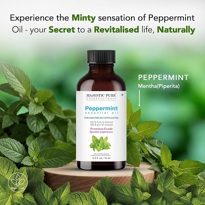 Majestic Pure Peppermint Essential Oil - 100% Pure Peppermint Oil for Aromatherapy, Massage & Topical Uses, Perfect for Diffuser & Essential Oil Diffuser - 0.3 fl. oz