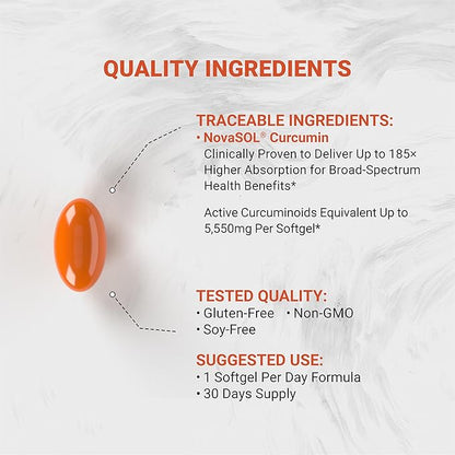 Naturalis NovaSOL Turmeric Curcumin (5,550mg Curcuminoids Equivalent Per Serving) - Clinical Proven with 185X Better Absorption | Antioxidant Support for Brain, Joint & Immune Health* | 30 Servings
