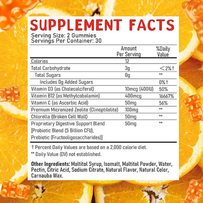 Zeolite Kids Detox Gummies - Total Body Cleanse Micronized Chewables Supplement with Chlorella - Orange Flavor Vegan Non-GMO Gluten-Free