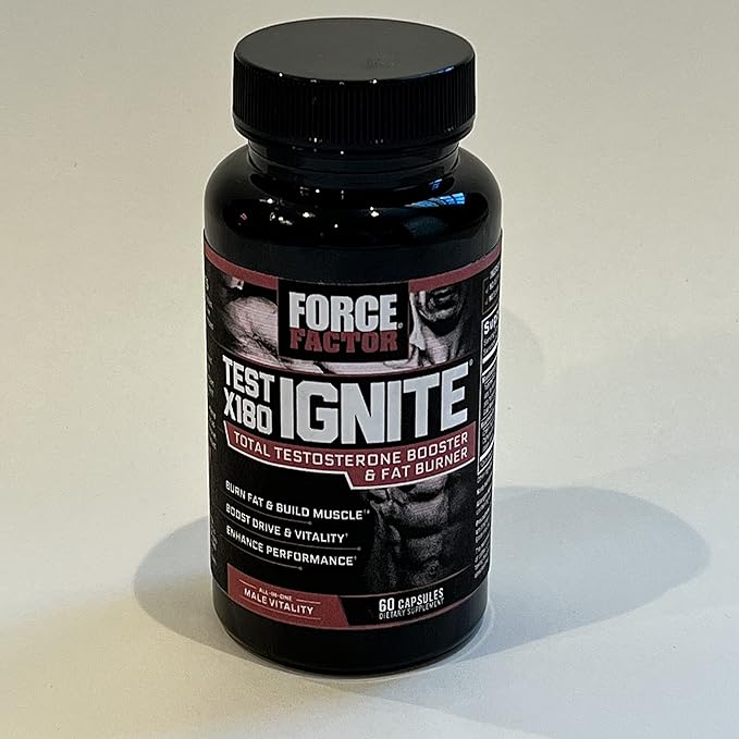 Force Factor Test X180 Ignite Total Testosterone Booster for Men with Fenugreek Seed and Green Tea Extract to Build Lean Muscle, Boost Energy, and Improve Performance, 60 Count