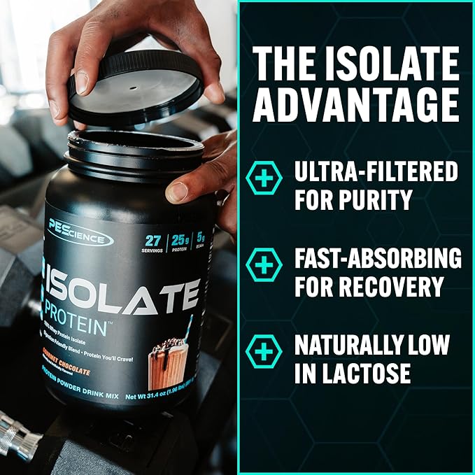 PEScience Isolate Whey Protein Powder, Gourmet Chocolate, 27 Servings, 100% Whey Protein Isolate, Low Carb, Fast Absorbing Post Workout Shake for Men and Women