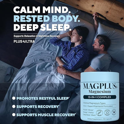 Magnesium Complex for Women & Men, 1000mg – MAGPLUS+ 13-in-1 Advanced Liposomal Ultra Formula – Glycinate, L-Threonate & Triple Magnesium Blend – Brain, Memory & Deep Sleep – 90 Capsules