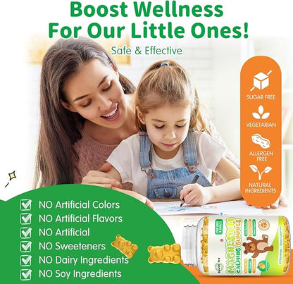 Magnesium Gummies for Kids - Magnesium Glycinate Gummies Supplement with L-Theanine, Vitamin B6, D3 for Adults & Kids, Calm Magnesium for Sleep, Relaxation, Brain,Bones,Sugar Free Pineapple 120ct