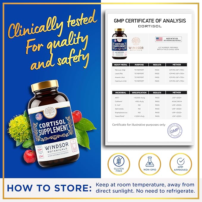 15-IN-1 Cortisol Supplements for Women & Men - Cortisol Reducer, Manager with Ashwagandha, Acerola, L-Tyrosine, Vitamin C, B6 - Mood, Stress Relief, Restful Sleep Support - 60 Capsules, 60-Day Supply