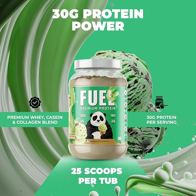 Underground Bio Labs Panda Fuel Premium Protein Whey,Hydrolyzed Collagen,Casein,Probiotics, Enzymes, Keto Friendly,Time Release, 25 Servings (2.5 Pound, Mint Chocolate Ice Cream)