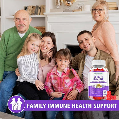 Immune Support Gummies – 8-in-1 Formula Herbal Supplements with Astragalus, Elderberry, Quercetin, Bromelain, Echinacea, Vitamin C, D3 and Zinc for Everyday Balance, Raspberry Flavor, 60 Count