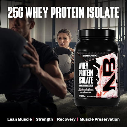 NutraBio 100% Whey Protein Isolate Protein Powder, 25g Protein with Complete Amino Acid Profile, Non-GMO, Soy & Gluten Free, Low Carb, Low Calorie Whey Protein Powder, Strawberry Ice Cream, 2 Lbs