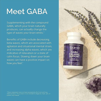 BRAINMD Dr Amen GABA Calming Support - 90 Capsules, Pack of 2 - Promotes Relaxation - Contains Magnesium, Vitamin B6 & Lemon Balm - 180 Total Servings