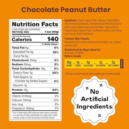 Magic Spoon Treats - 8 Gluten Free Protein Bars, Chocolate Peanut Butter - High Protein Gluten Free Snack - Sugar & Grain Free Protein Cereal Bar - Low Carb & Keto Friendly - Healthy Snacks