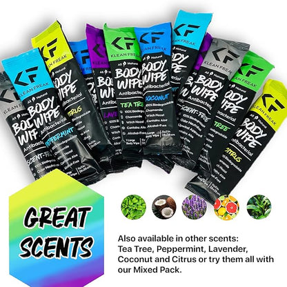 The Klean Freak Body Wipes - 12 count Individually Wrapped | Showerless Body Wipe for Women & Men | Sustainable Bodywipes for Gym, Travel, Camping | Mixed