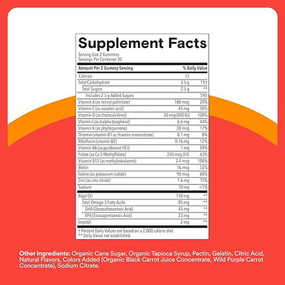 SmartyPants Kids Multivitamin Gummies, Omega 3 (DHA/EPA), Vitamins D3, C, B12, B6, Vitamin A, K & Zinc, Gluten Free, Cherry Berry Punch Flavors, 60 Count (30 Day Supply)