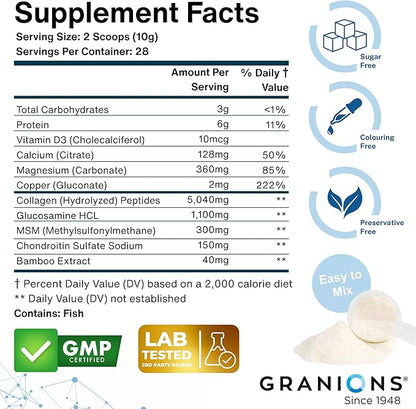 Granions Glucosamine Chondroitin MSM Complex Powder – Joint Supplements for Men and Women - Chondrosteo, Hydrolyzed Marine Collagen Peptides, Pack of 2 – Wild Berry Flavor, 19.8oz