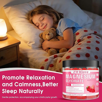 Magnesium Glycinate Gummies 400 mg with Ashwagandha,Magnesium Malate & L-Theanine for Women Men & Kids Adults,Chewable Complex Supplements for Sleep,Calm,Nerves,Heart,Muscles,90 Count